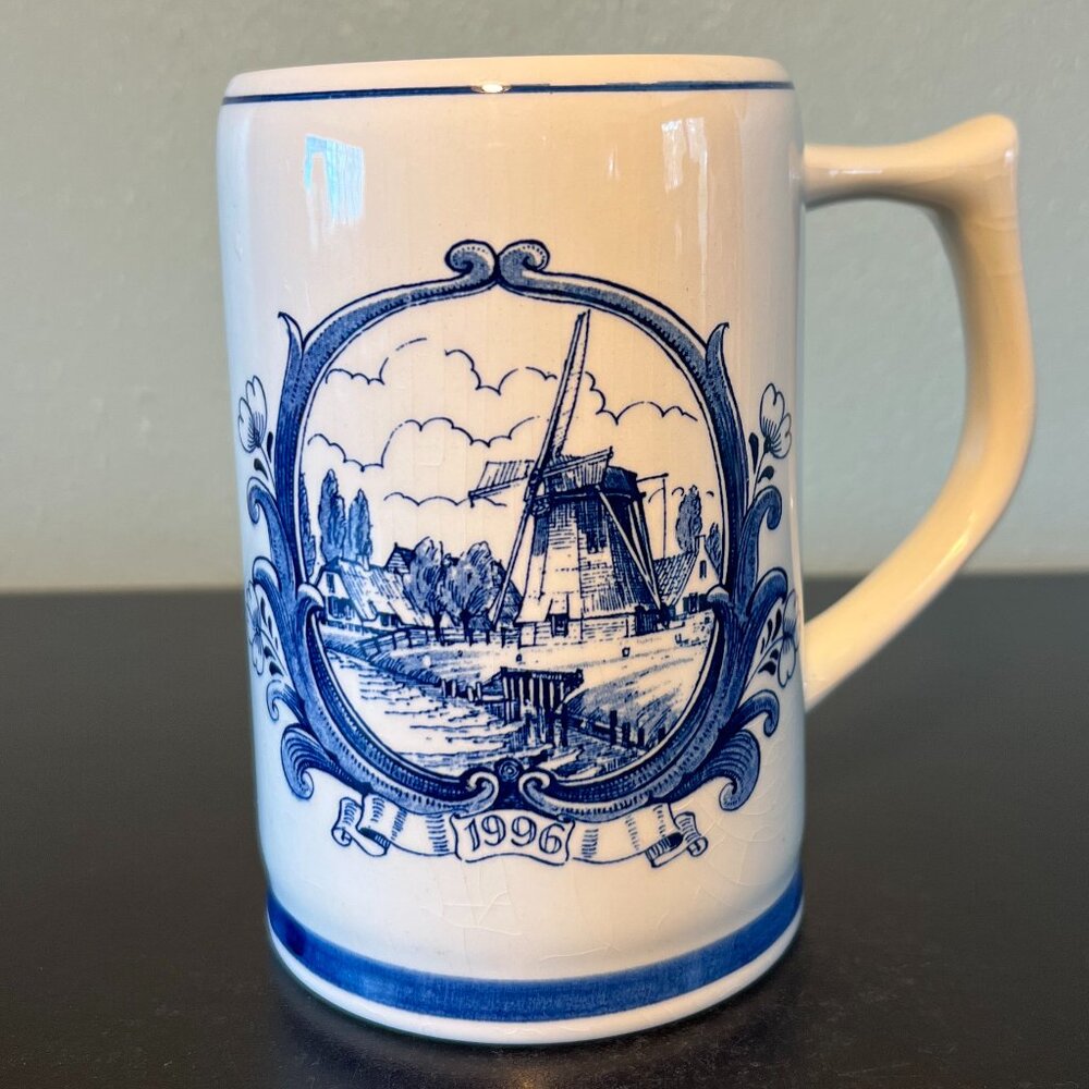 Vintage Delft Blue Hand Painted Beer Stein 1996 Cheese Tech Expo Mug Holland